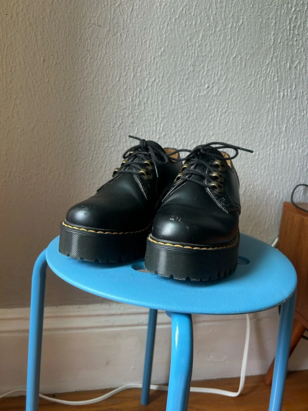 Dr. Martens 1461 Smooth Leather Platform Shoes - Black, Size 7